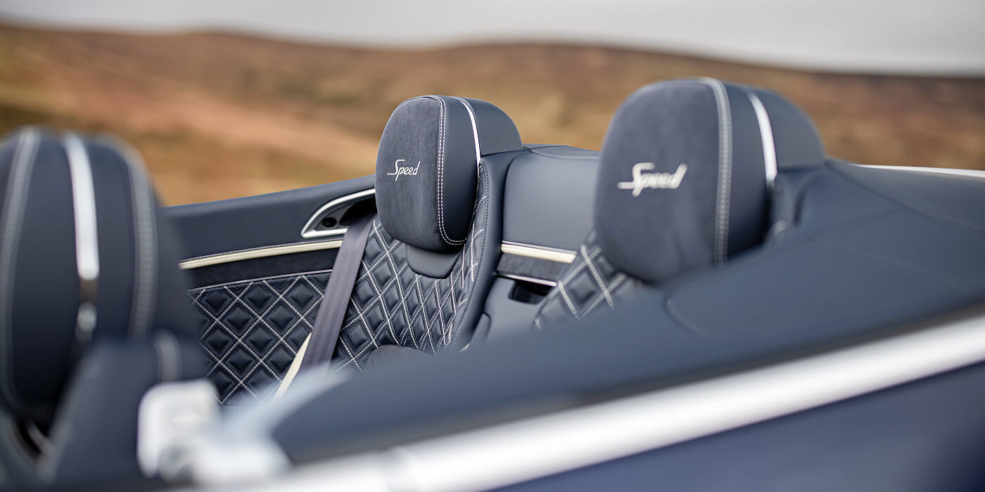 Bentley Istanbul Bentley Continental GTC Speed convertible rear interior in Imperial Blue and Linen hide