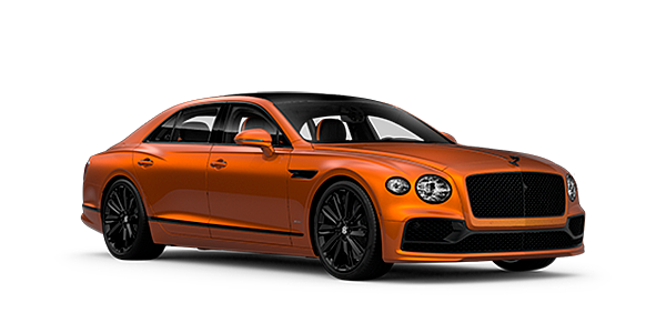 Bentley Istanbul Bentley Flying Spur Speed front side angled view in Orange Flame coloured exterior. 