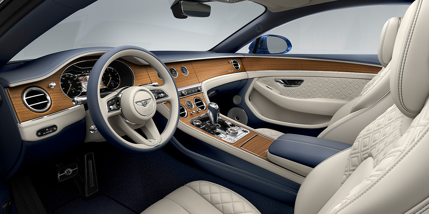 Bentley Istanbul Bentley Continental GT Azure coupe front interior in Imperial Blue and linen hide