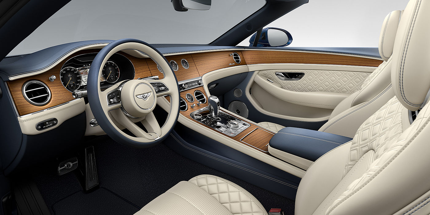 Bentley Istanbul Bentley Continental GTC Azure convertible front interior in Imperial Blue and Linen hide