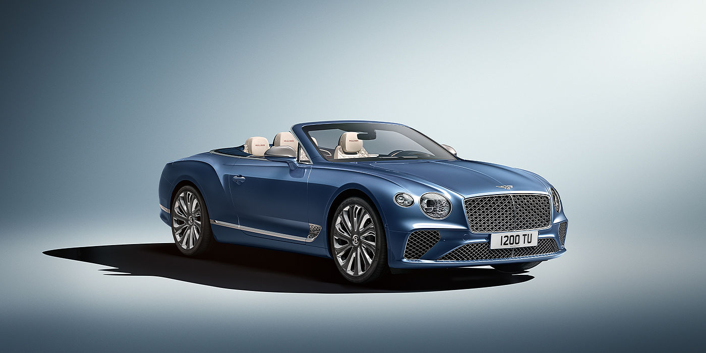 Bentley Istanbul Bentley Continental GTC Mulliner convertible in Peacock blue paint front 34